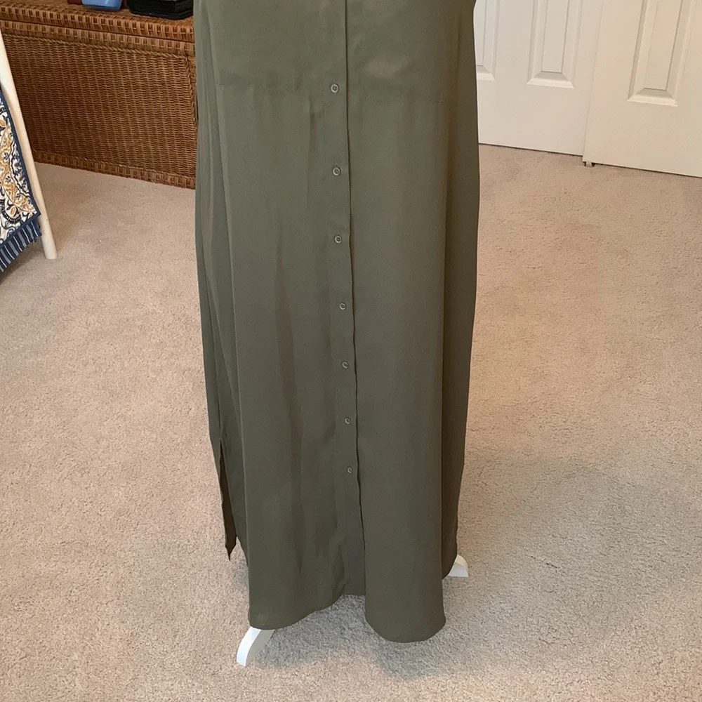 WHO WHAT WEAR Olive Button Down Sleeveless Dress Size XS *NEW*